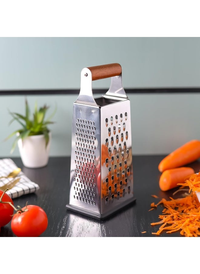 DELCASA Delcasa DC3189 Stainless Steel 4-Sided Grater with Wooden Handle, Silver  - Image 1