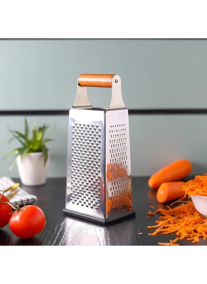 DELCASA Delcasa DC3189 Stainless Steel 4-Sided Grater with Wooden Handle, Silver  - Image 2