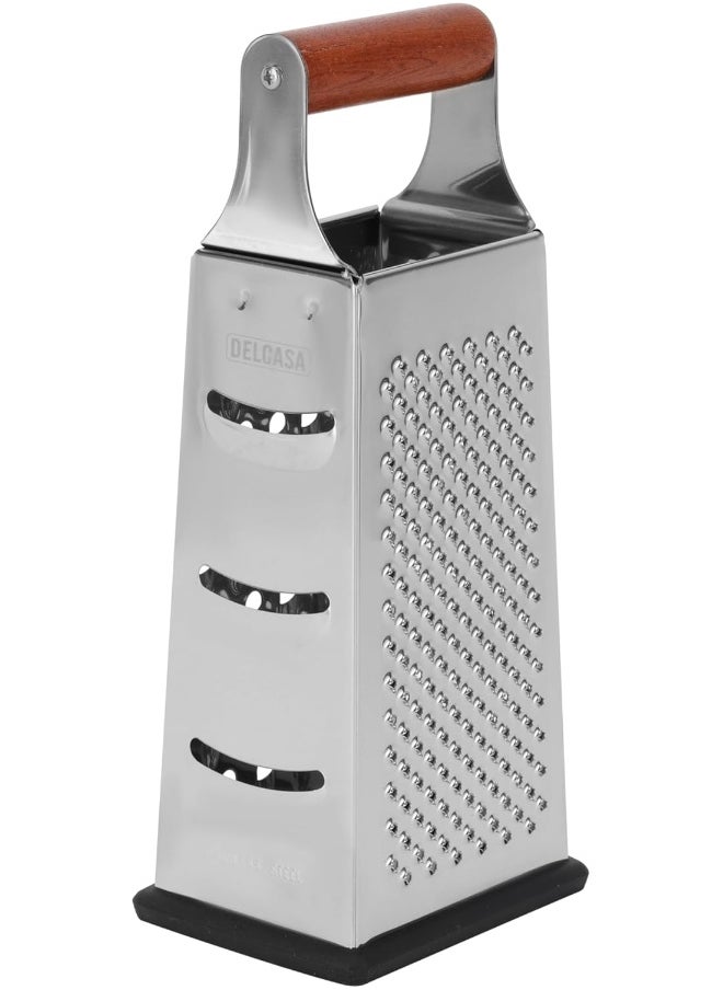 DELCASA Delcasa DC3189 Stainless Steel 4-Sided Grater with Wooden Handle, Silver  - Image 3