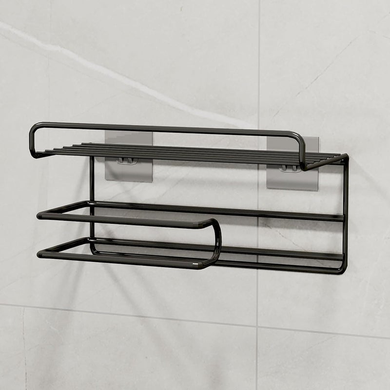 RACKORA 1 Pc Adhesive Toilet Paper Holder with Shelf Tissue Paper Roll Towel Holder Storage Rack Standard Size Black - Image 4
