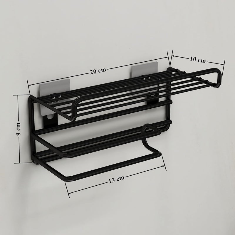 RACKORA 1 Pc Adhesive Toilet Paper Holder with Shelf Tissue Paper Roll Towel Holder Storage Rack Standard Size Black - Image 2
