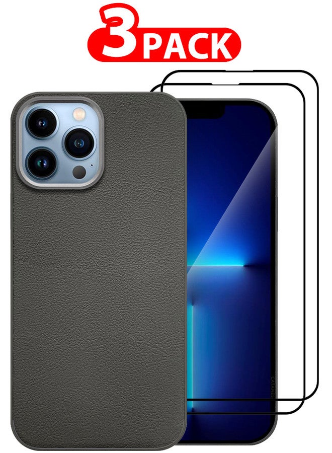 CATANES (for iPhone 13 Pro Max) 3 Pack Case Cover and 2 Screen Protectors Leather Case with Lens Frame Shockproof Full Body Protective Cover Crimson - Image 1