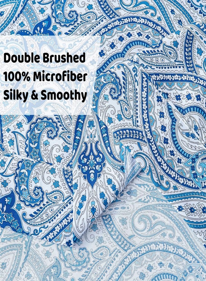 softan Blue Paisley Printed Bed Sheets King Size, Floral Sheet Set King, Brushed Microfiber Fitted Sheet with 15'' Deep Pocket, Blue Flower Sheet & Pillowcase Sets - Image 5
