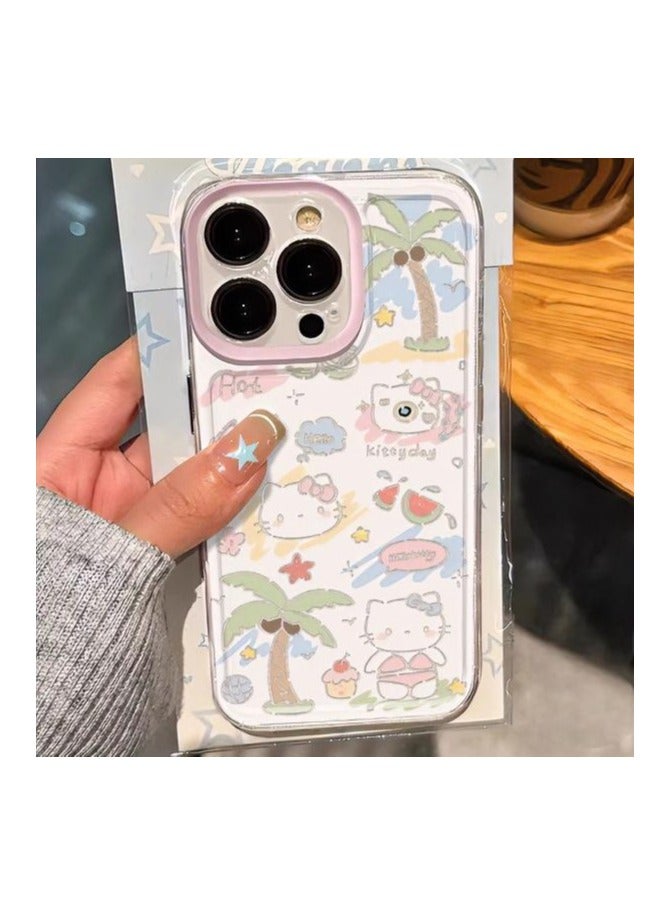 Clear Case for iPhone 16 Pro Max – Palm Tree & Swimsuit Kitty Design | Transparent Protective Cover - Image 2