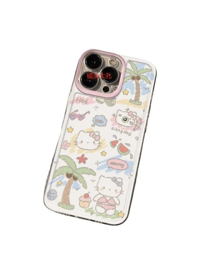 Clear Case for iPhone 16 Pro Max – Palm Tree & Swimsuit Kitty Design | Transparent Protective Cover - Image 1
