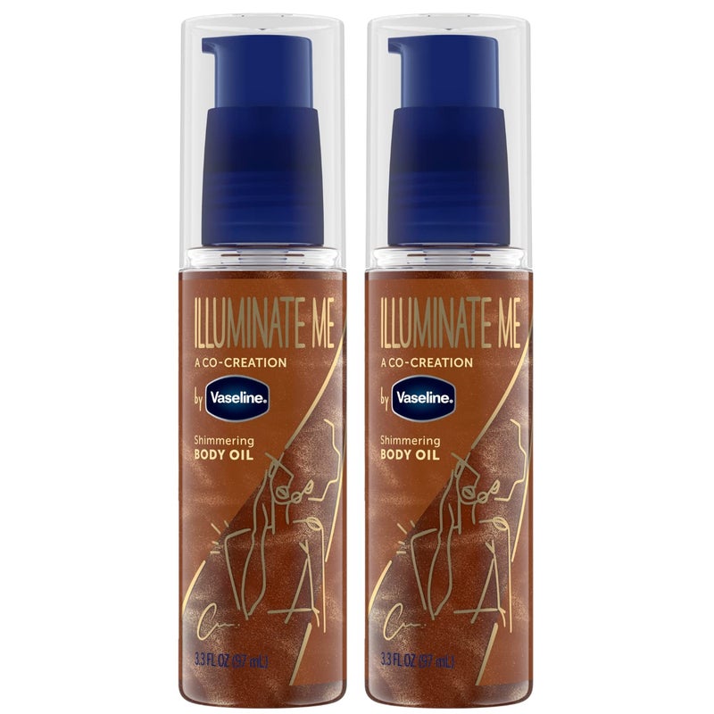 Vaseline Illuminate Me Body Oil - Shimmering Body Bronzer, Radiant Body Glow Oil, Hydrating Shimmer Body Oil for Melanin-Rich Skin, Body Shimmer Oil for Glowing Skin, 3.3 Oz Ea (Pack of 2) - Image 1