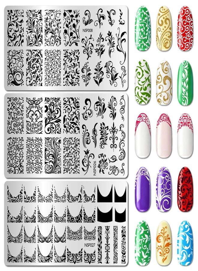 Arbuya Swirls Nail Art Stamping Plates Set of 3 - Leafy Swirl French Tip Style Stainless Steel Stamping Template Manicure Art Tools for DIY Print Manicure Salon Design Gift Supplies - Image 1