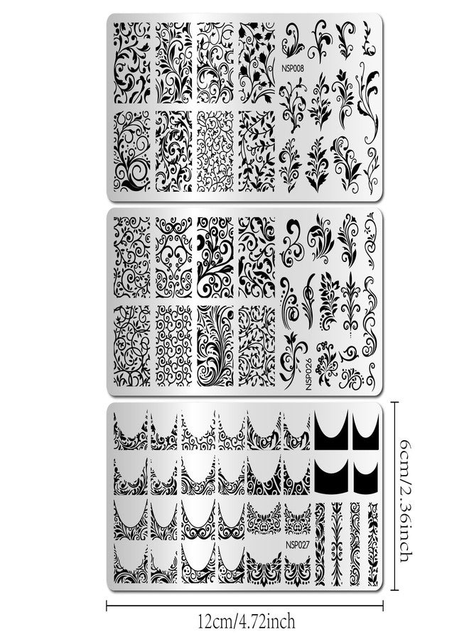 Arbuya Swirls Nail Art Stamping Plates Set of 3 - Leafy Swirl French Tip Style Stainless Steel Stamping Template Manicure Art Tools for DIY Print Manicure Salon Design Gift Supplies - Image 2