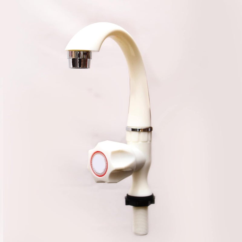 VME PVC Swan Neck Tap for Kitchen/Bathroom Wash Basins/faucets (Big Neck) (White) Pack of 1 - Image 1