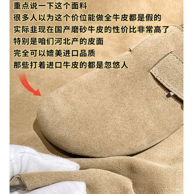 Cowhide Half Birkenstock Shoes Thick-Soled Outer Wear Casual Cork Birkenstock Toe Slippers Large Size Men And Women Couples Flat Bottom - Image 2