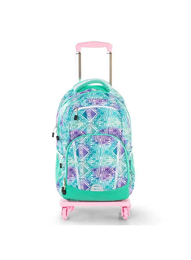 Eazy Kids Eazy Kids 18" School Bag w/ 4 Wheel Trolley - Geometrical Green