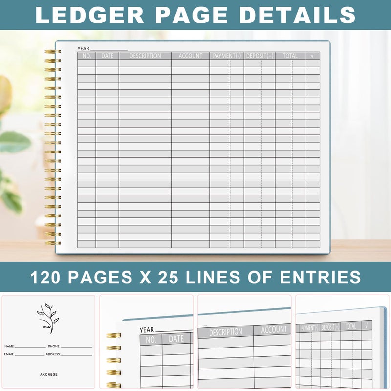 Akonege Accounting Ledger Book For Small Business Bookkeeping Personal Use  Horizontal Expense Tracker Notebook For Family Budget  Bookkeeping Record Book Money Expense Income Log Journal  Pastel Blue - Image 3