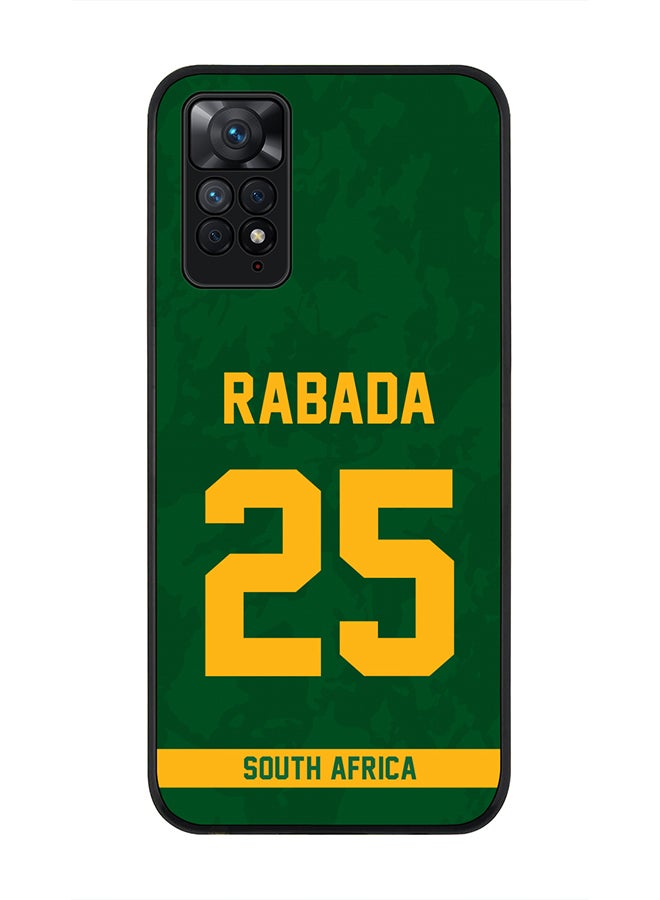 Stylizedd Rugged Black Edge Case for Redmi Note 11 4G / Redmi Note 11S, Slim fit Soft Case Flexible thin Cover - Player Name - Kagiso Rabada, Jersey Number- 25 - Image 1