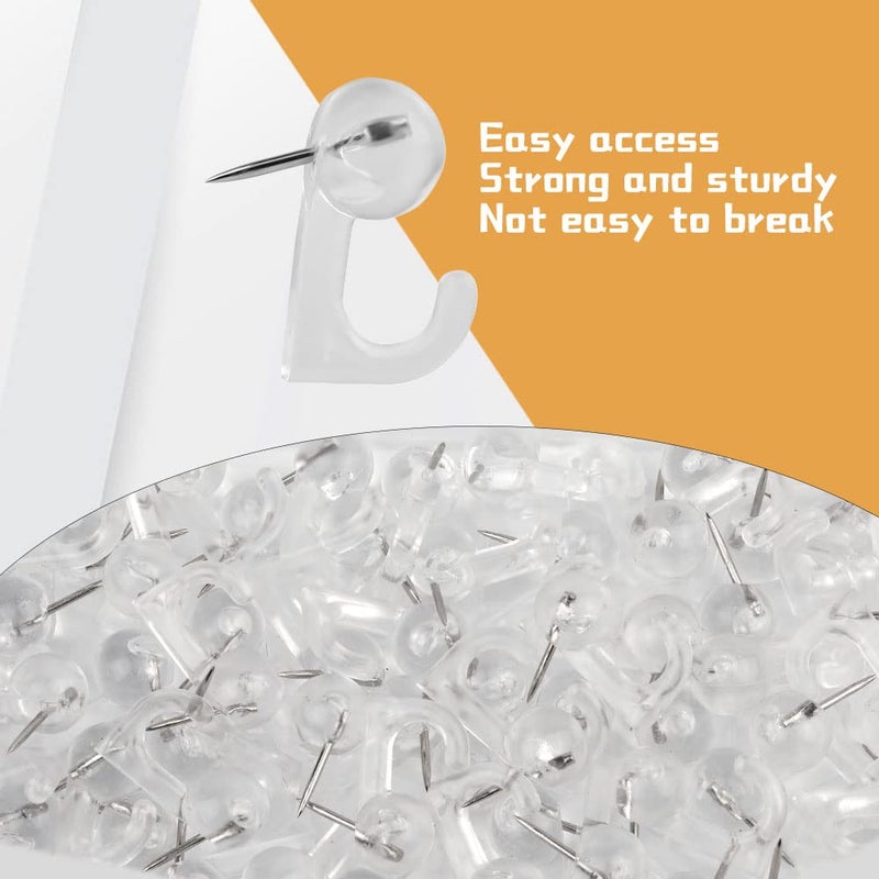 Mayboos 60 Pieces Clear Plastic Thumb Tack Hook, Plastic Heads Pin Tacks Wall Thumb Tacks Hanging Nails Decorative Push Pins Hooks for Cork Bulletin Board Map Photos Calendar, Home Office School Supplies - Image 3
