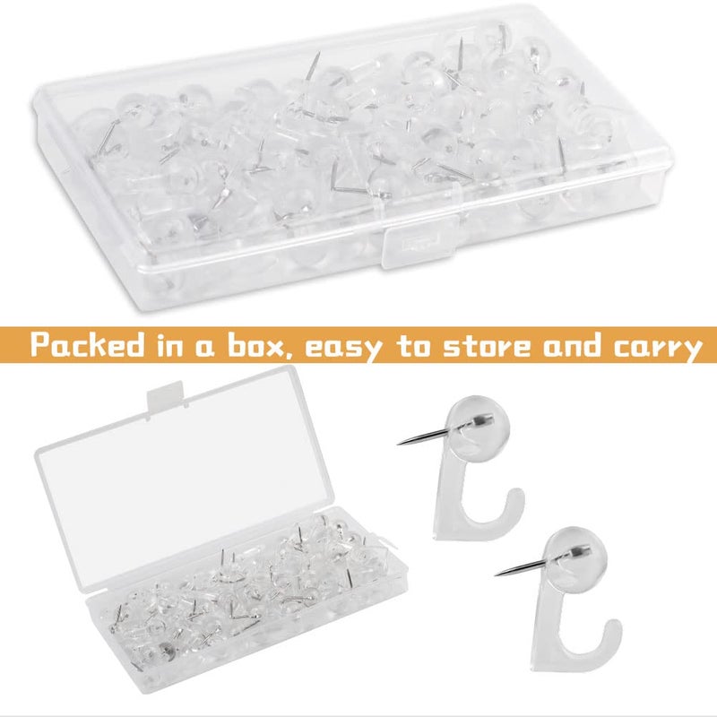 Mayboos 60 Pieces Clear Plastic Thumb Tack Hook, Plastic Heads Pin Tacks Wall Thumb Tacks Hanging Nails Decorative Push Pins Hooks for Cork Bulletin Board Map Photos Calendar, Home Office School Supplies - Image 5