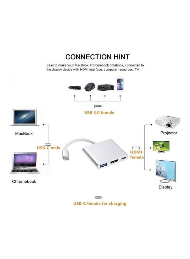 يو إس بي محول TYPE-C إلى HDTV 3 في 1 HDTV USB 3.0 TYPE-C (PD) فضي - Image 4