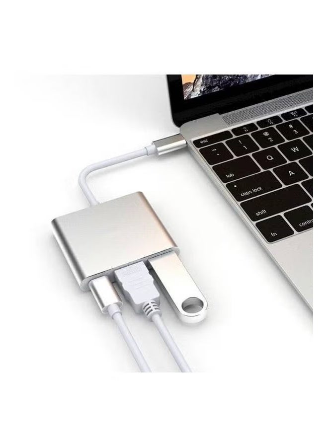 يو إس بي محول TYPE-C إلى HDTV 3 في 1 HDTV USB 3.0 TYPE-C (PD) فضي - Image 3