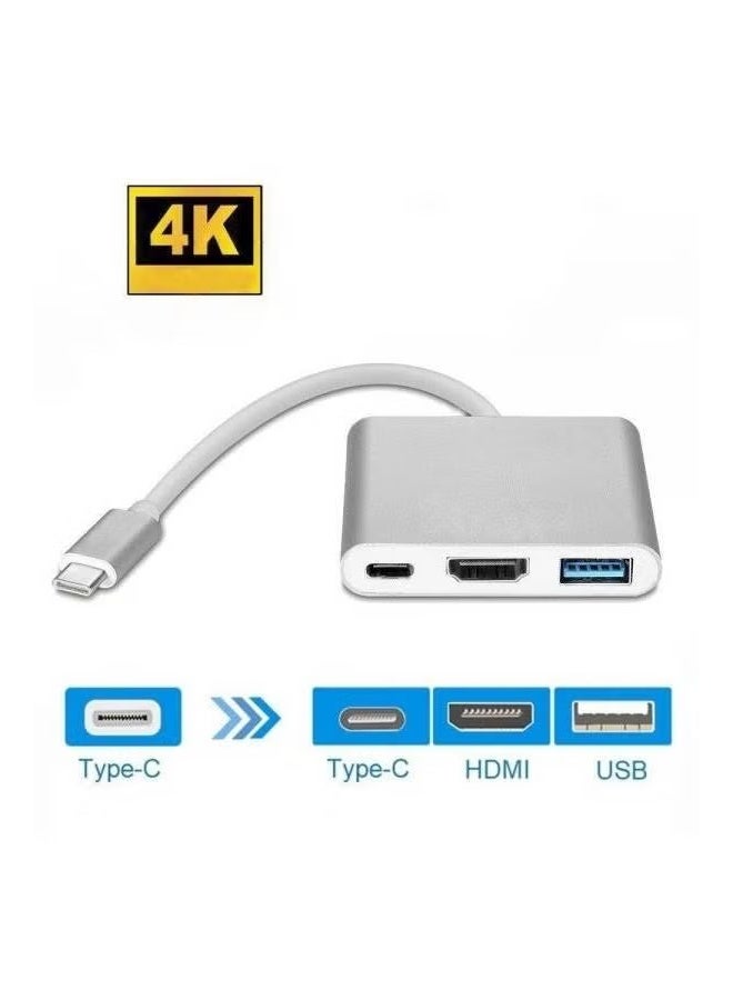 يو إس بي محول TYPE-C إلى HDTV 3 في 1 HDTV USB 3.0 TYPE-C (PD) فضي - Image 2