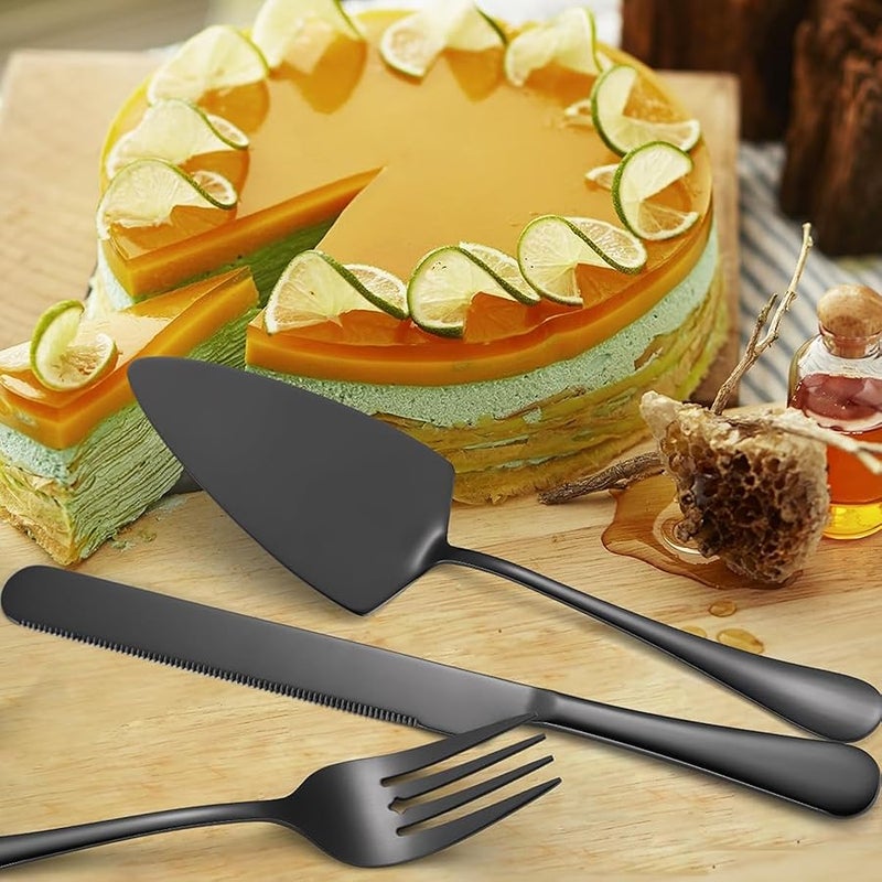AARainbow Serving Utensils Set of 8, Large Buffet Serving Cutlery with Serving Spoon, Stainless Steel Serving Spoon, Salad Tongs, Cake Cutlery Set, Home Salad Servers for Party Banquet (8 Black) - Image 5