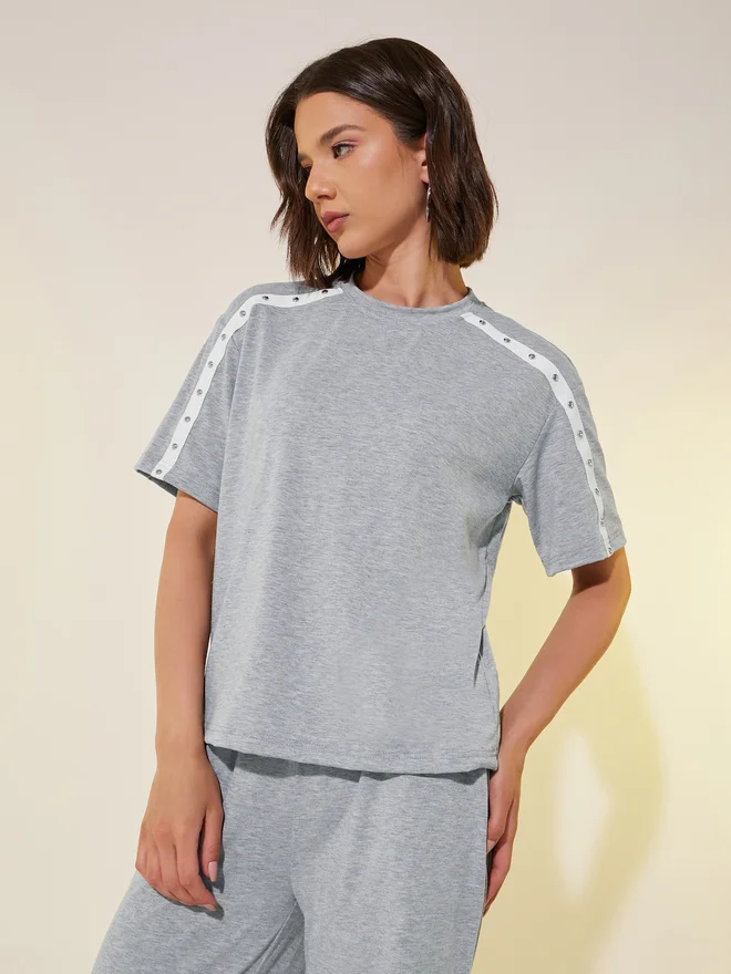 Take Two Take Two Studded Web Detail Short Sleeve T-Shirt and Pants Co-Ords