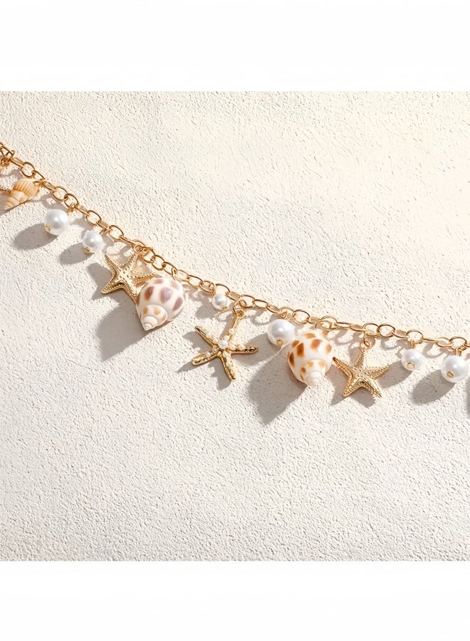 Gold Zinc Alloy Seashell Starfish Waist Chain 69cm Boho Pearl Body Chain Belt Women Beach Vacation Dress Jeans Decorative Belt Gift - Image 4