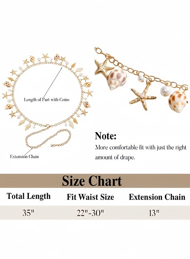 Gold Zinc Alloy Seashell Starfish Waist Chain 69cm Boho Pearl Body Chain Belt Women Beach Vacation Dress Jeans Decorative Belt Gift - Image 5