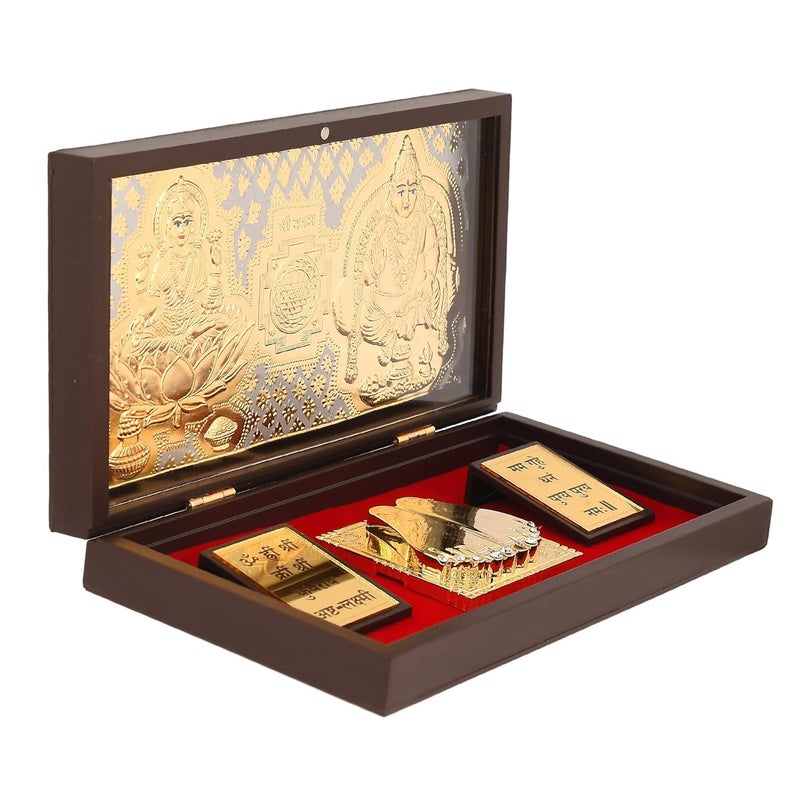 JAIPUR ACE JAIPUR ACE Gold Plated Shree Dhan Laxmi Kuber Charan Paduka Yantra Devotional Prayer Box Wooden Momento Decorative Showpiece Box Packing Diwali Gifting Charan Paduka - Image 2