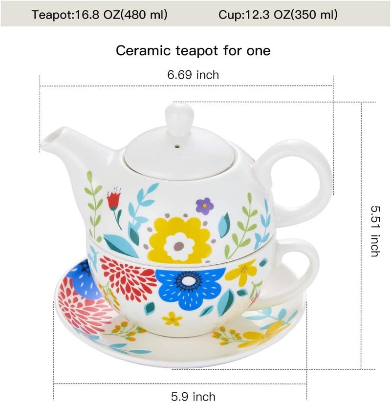 CHILDIKE Tea for One Porcelain Teapot and Cup Set, Tea Set for One, Floral Teapot, Tea Set Gift for Women, Garden Spring - Image 2