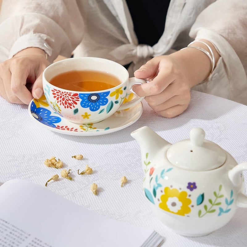 CHILDIKE Tea for One Porcelain Teapot and Cup Set, Tea Set for One, Floral Teapot, Tea Set Gift for Women, Garden Spring - Image 4
