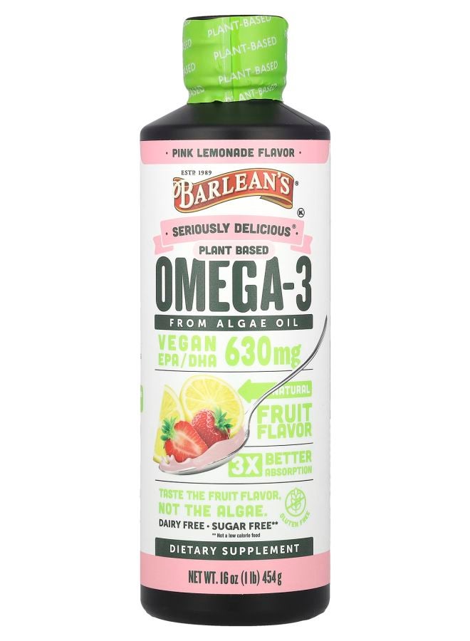 BARLEAN'S Seriously Delicious® Plant Based Omega-3 From Algae Oil Pink Lemonade 630 mg 16 oz (454 g) 