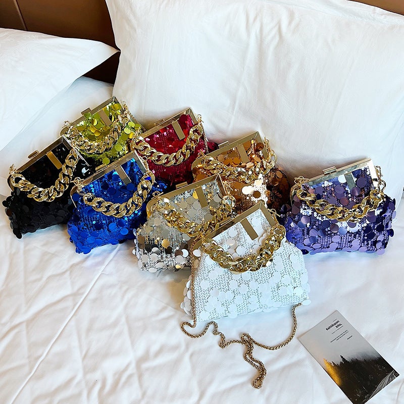 Shiny Small Bag For Women Versatile Crossbody Bag Sequin Chain Bag Fashion Clip Bag Hand Evening Bag - Image 5