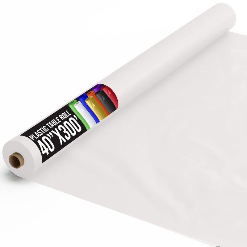 Exquisite Party Solids White Plastic Table Cover Roll 40 X 300 Table Cloth Plastic Cover Roll  Premium Quality Thick 05 MIL Banquet Rolls  Disposable Tablecloth Rolls