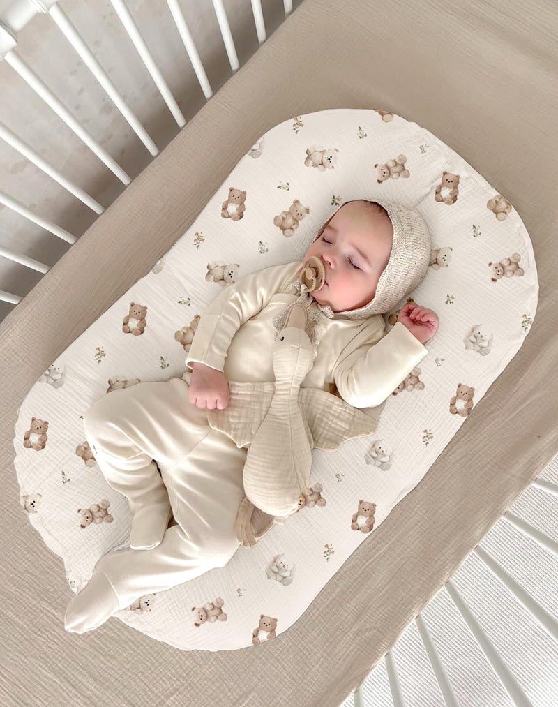 Wimist Muslin Baby Lounger Cover 2 Pack  Soft Breathable Newborn Lounger Pillow Cover For Boys Girls Infant (Teddy & Friends) - Image 3