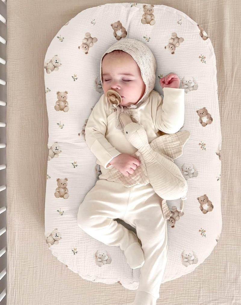 Wimist Muslin Baby Lounger Cover 2 Pack  Soft Breathable Newborn Lounger Pillow Cover For Boys Girls Infant (Teddy & Friends) - Image 4