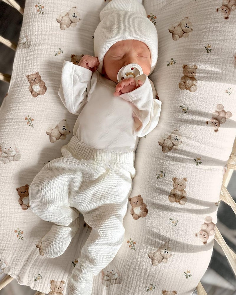 Wimist Muslin Baby Lounger Cover 2 Pack  Soft Breathable Newborn Lounger Pillow Cover For Boys Girls Infant (Teddy & Friends) - Image 2