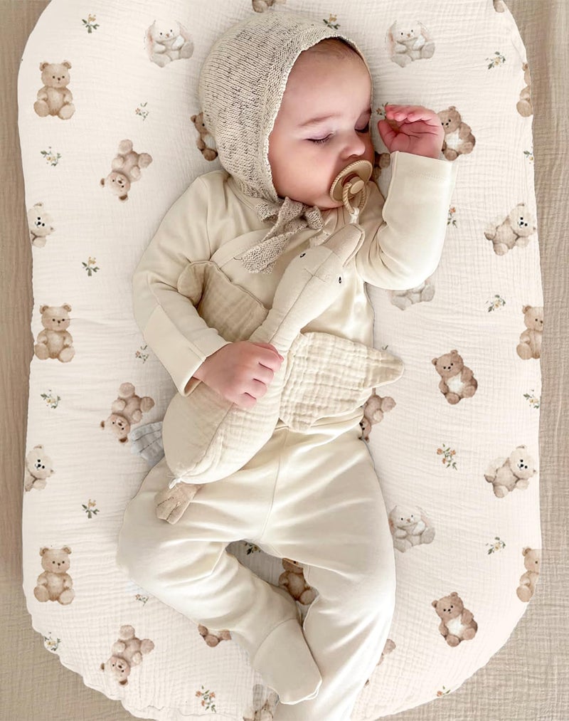 Wimist Muslin Baby Lounger Cover 2 Pack  Soft Breathable Newborn Lounger Pillow Cover For Boys Girls Infant (Teddy & Friends) - Image 5