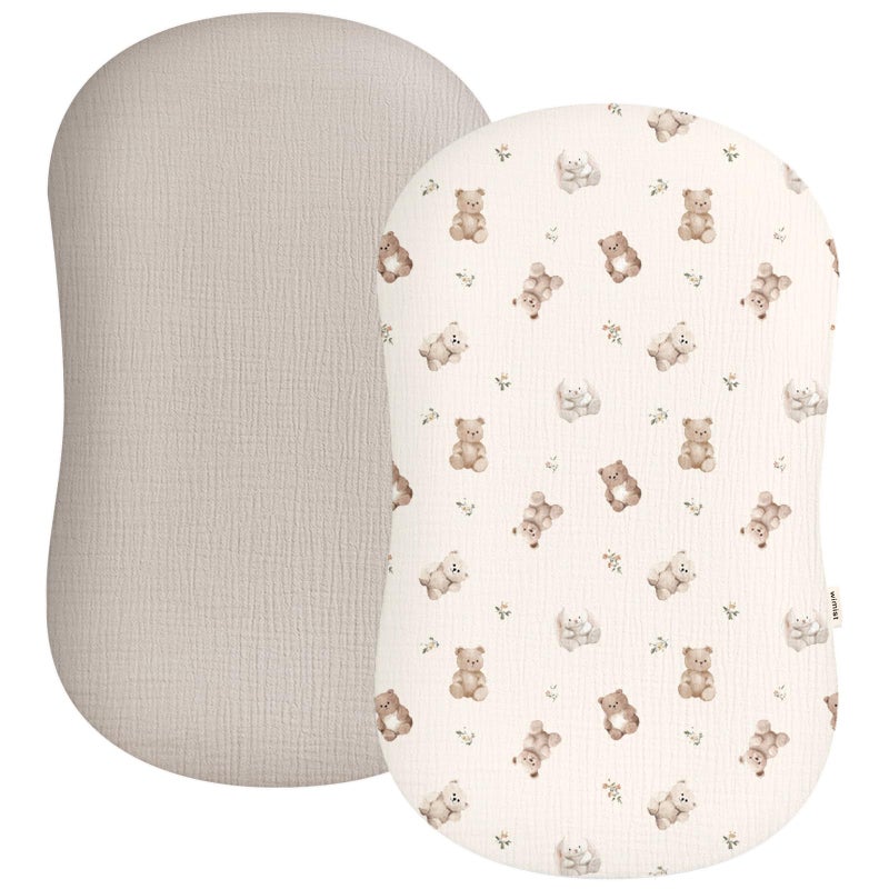Wimist Muslin Baby Lounger Cover 2 Pack  Soft Breathable Newborn Lounger Pillow Cover For Boys Girls Infant (Teddy & Friends) - Image 1