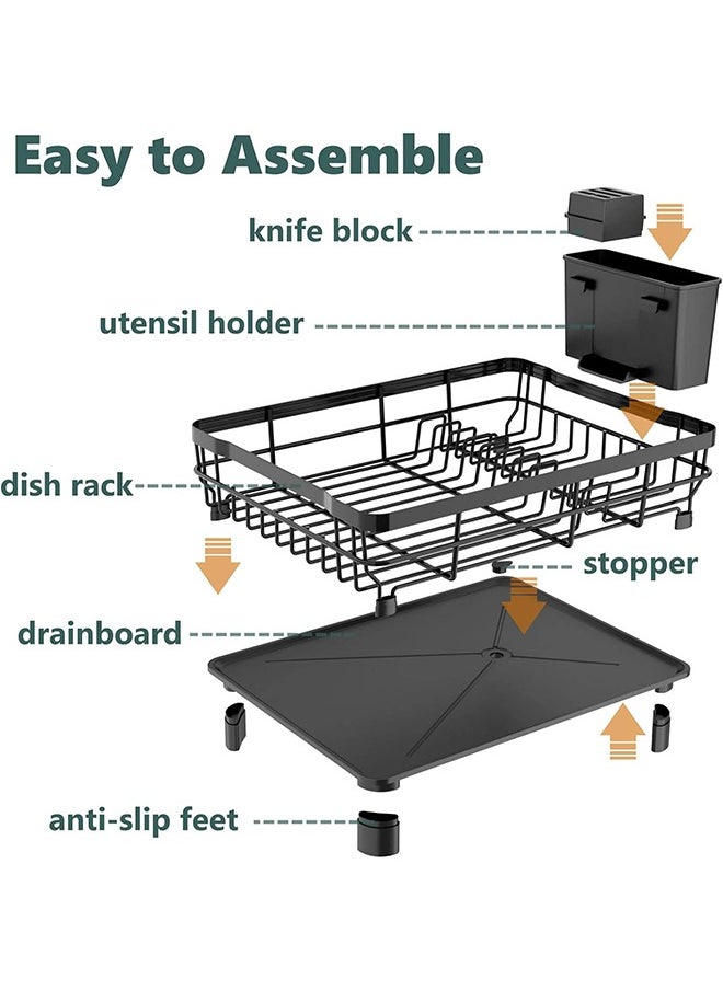 Hihonor - Dish Drying Rack,Drainboard Deflector Design with Utensil Holder and Knife Slot,Dish Storage Basket for Kitchen/Dining Room(Black) - Image 1