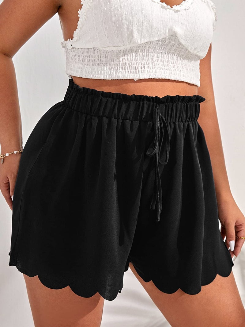 MakeMeChic Women's Plus Size Flowy Wide Leg Shorts Scallop Trim Summer Beach Vacation Shorts Black X-Large Plus - Image 4