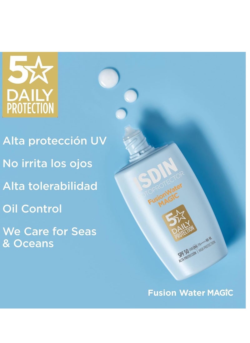 ISDIN Fotoprotector Fusion Water Magic SPF 50 UVB UVA High Protection Sunscreen Lightweight Hydration Non Greasy Skin Care Sunblock for Acne Prone Skin 50 ml  - Image 3