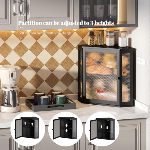 STDDRE Corner Bread Box Kitchen Countertop Extra Large Capacity Farmhouse Bread Box, Corner Countertop Storage, Double Layer Bread Holder (Black, Extra Large) - Image 3