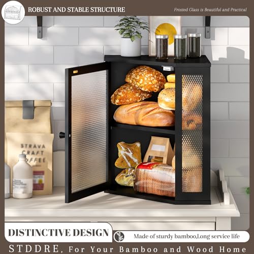 STDDRE Corner Bread Box Kitchen Countertop Extra Large Capacity Farmhouse Bread Box, Corner Countertop Storage, Double Layer Bread Holder (Black, Extra Large) - Image 2