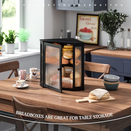 STDDRE Corner Bread Box Kitchen Countertop Extra Large Capacity Farmhouse Bread Box, Corner Countertop Storage, Double Layer Bread Holder (Black, Extra Large) - Image 5