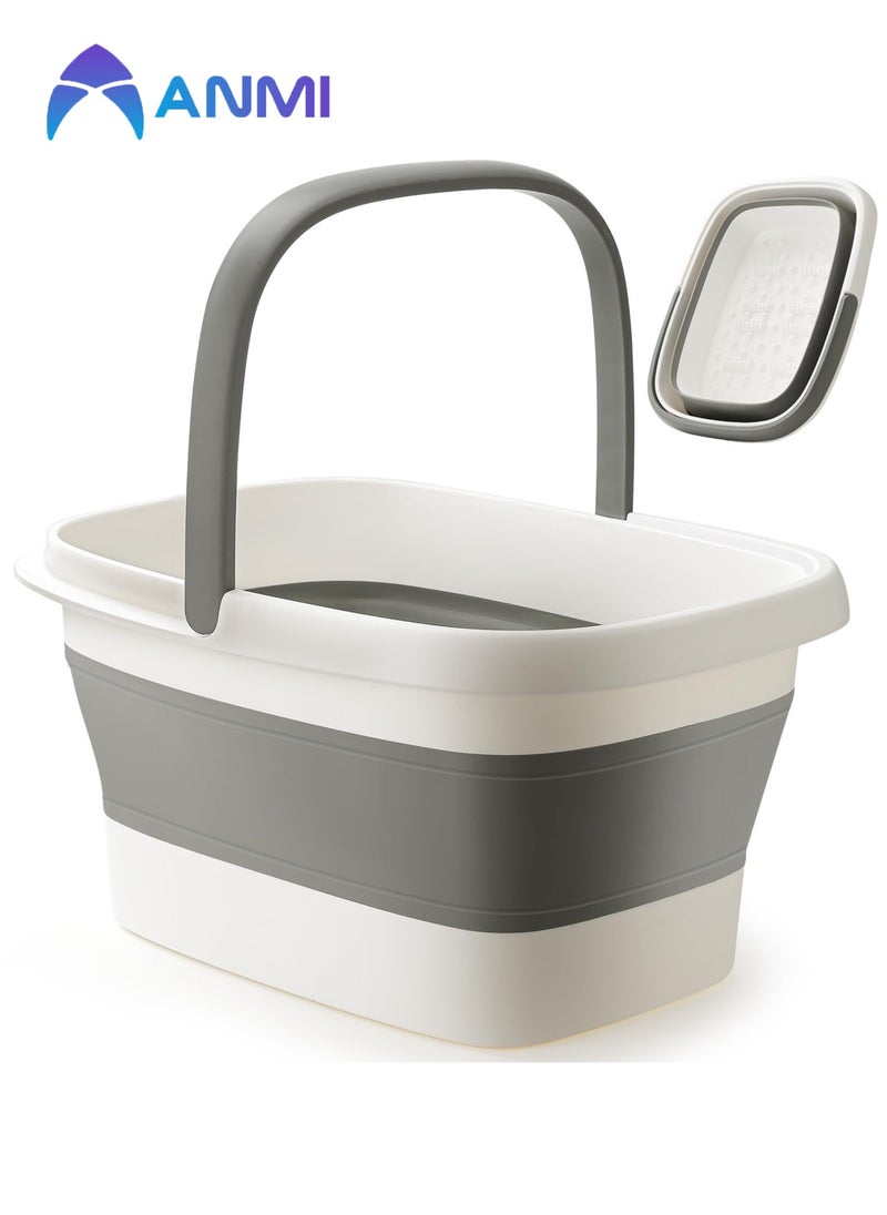 Anmi Collapsible Foot Bath Basin Foot soak Tub, Foot Soaking Tub with Massage Acupoint for Feet Soaking, Pedicure Foot Spa, Multifunction Plastic Bucket with Handle, Home Spa Treatment – Grey  - Image 1