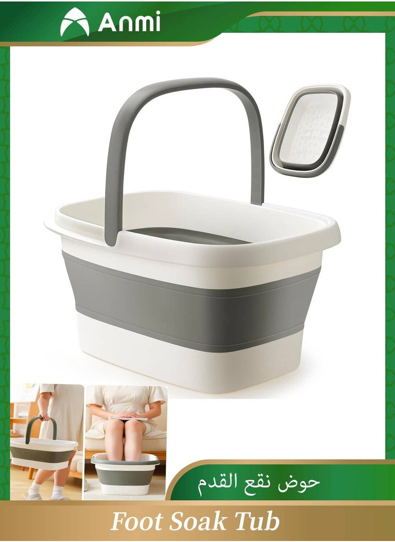 Collapsible Foot Soak Tub, Foot Bath Basin with Massage Acupoint, Pedicure Foot Spa, Multifunction Plastic Bucket with Handle (Grey)
