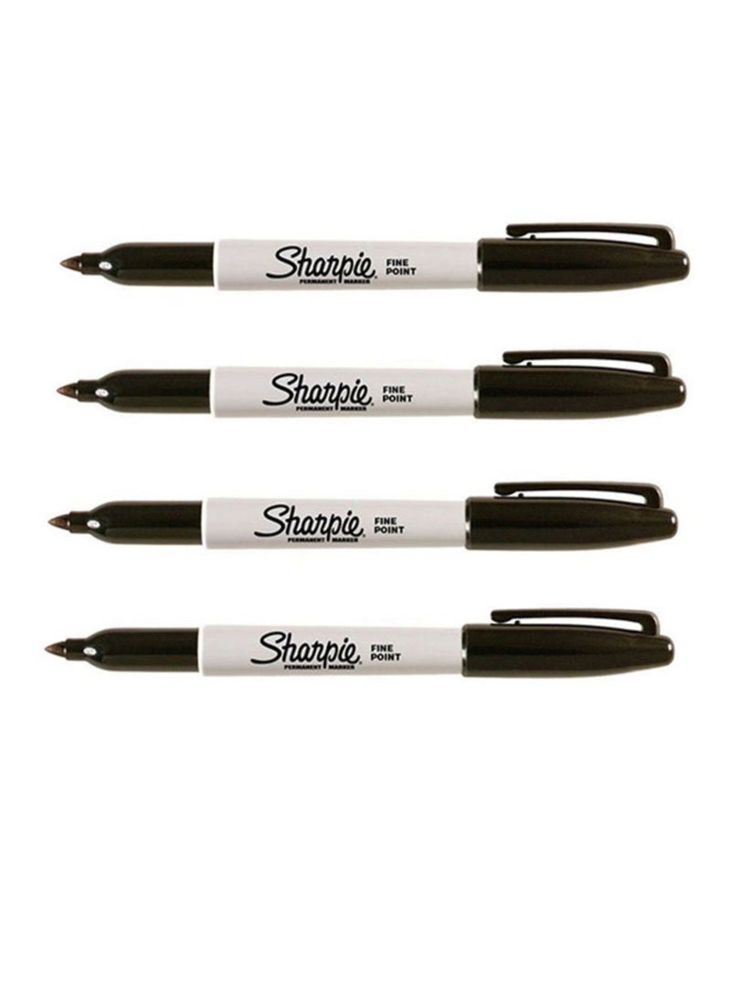 شاربي قلم تحديد دائم مكون من 4 قطع أبيض/أسود - Image 1