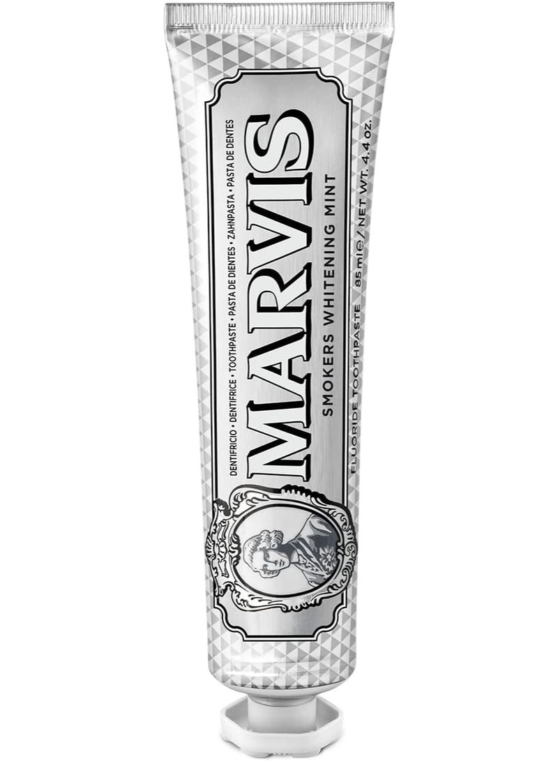 Marvis Smokers Whitening Toothpaste, Mint, 85ml, Promotes the Natural Whitening of the Teeth, Plaque Removal Toothpaste, Long-Lasting Freshness - Image 1