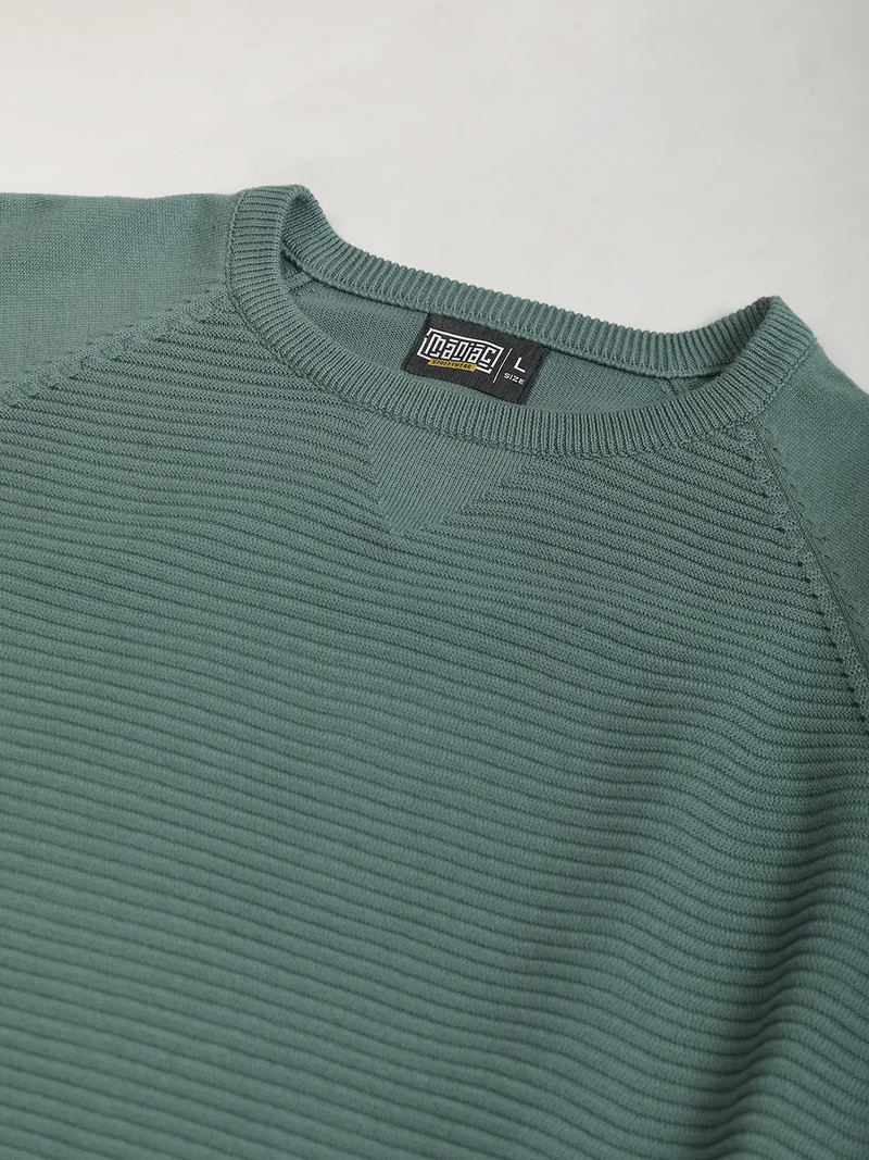 Maniac  Maniac Mens Textured Round Neck Raglan Half Sleeve Berly Green Cotton Polo Tshirt for Men | Best Price UAE