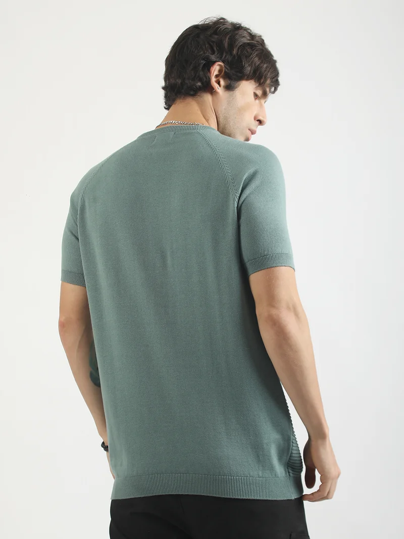 Maniac  Maniac Mens Textured Round Neck Raglan Half Sleeve Berly Green Cotton Polo Tshirt for Men | Best Price UAE