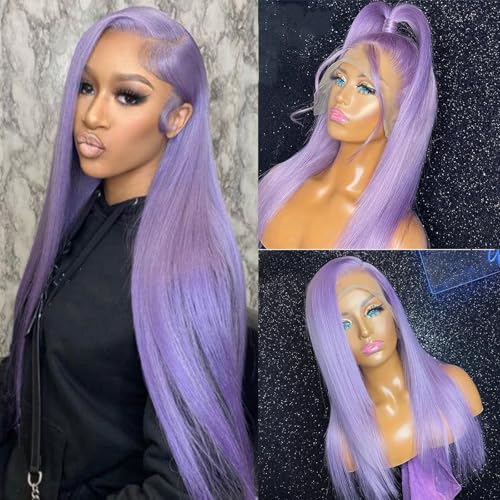 ORIGEN Purple Lace Front Wigs with Baby Hair for Black Women Human Hair Pre Plucked Straight Colored 13x4 Lace Frontal Glueless Wig 30 Inch 180 Density - Image 1